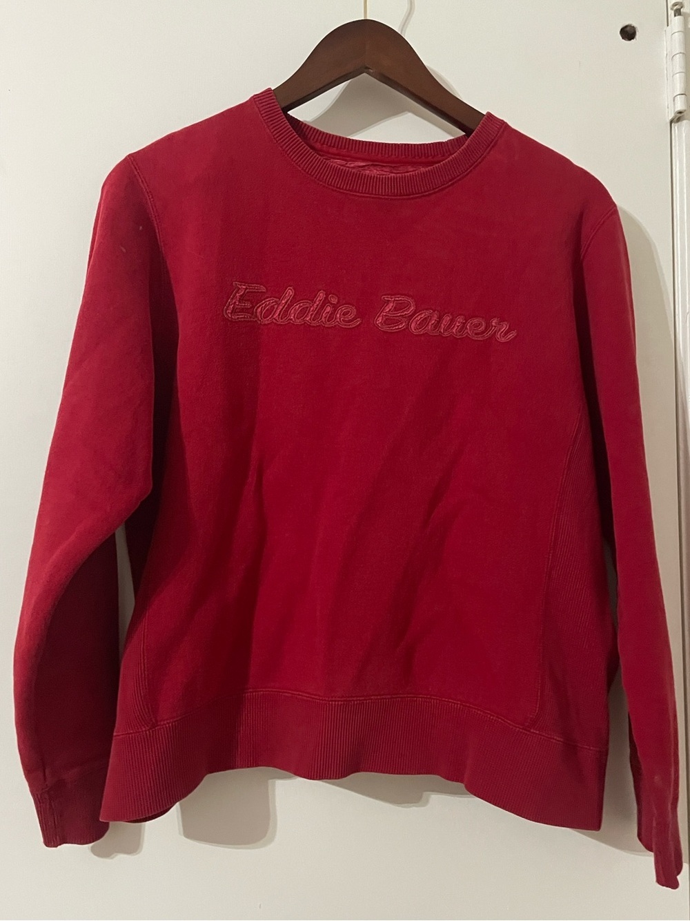 VTG Eddie Bauer Script Embroidered Sweatshirt Red Large